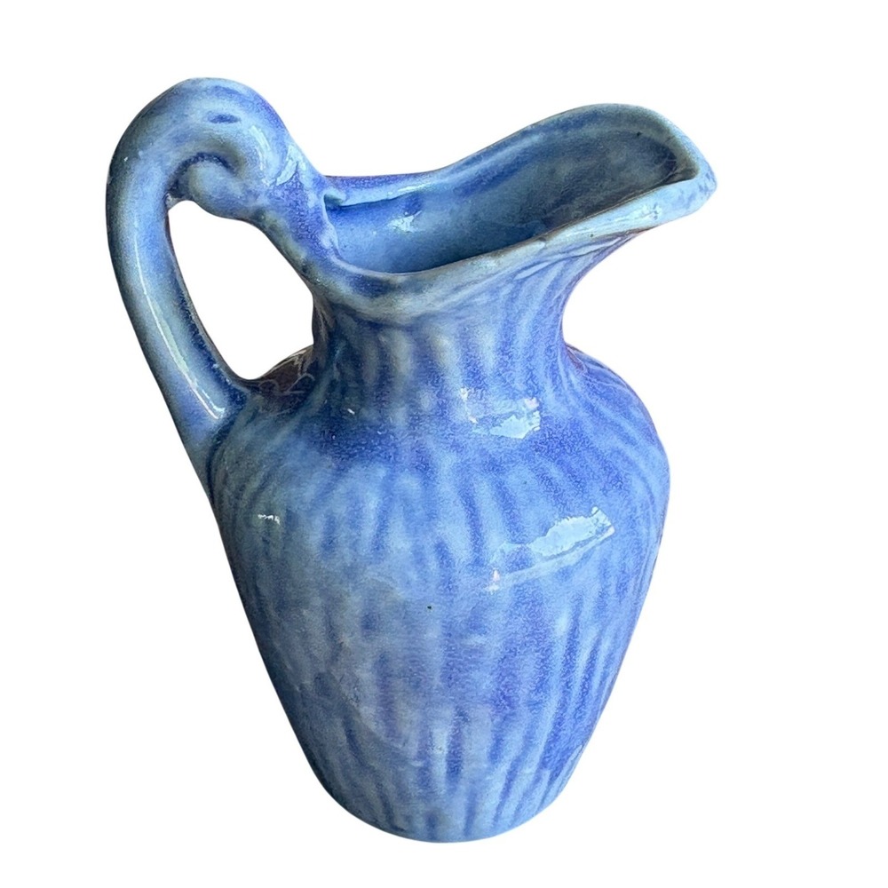 Vintage Niloak Pottery Blue Drip Glaze Mini Pitcher 3" Miniature Vase Raised N
